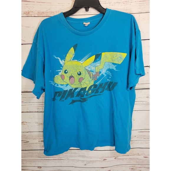 VINTAGE Pokemon Teal Blue Pikachu Graphic Crew Neck T-Shirt Women's Size XL - Picture 1 of 9